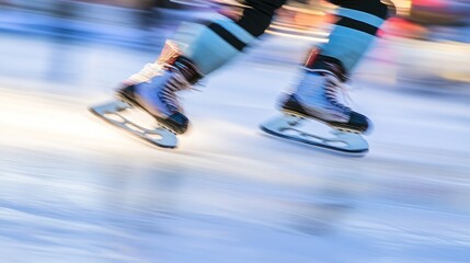 A blurry motion shot of a person ice skating.