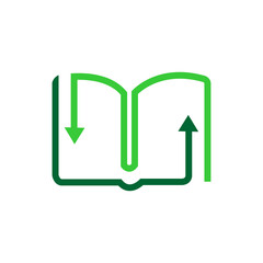 A simple logo of an open book I green made of lines that end with arrowheads