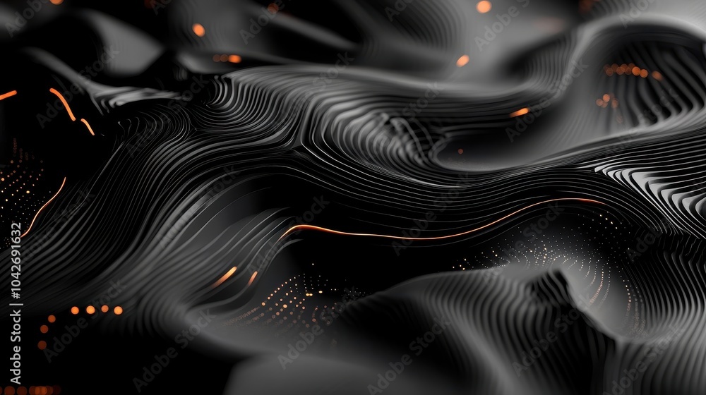 Poster elegant fractal lines on a dark background abstract topographic map visualization with fluid dynamic
