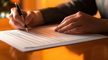 Close up of hands signing formal business document with pen