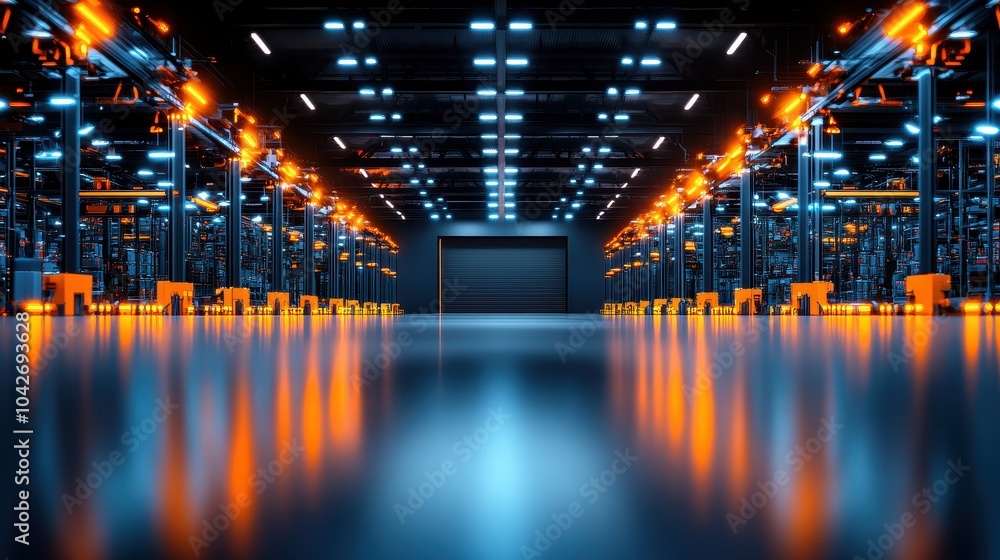 Poster ai generated insights transforming modern large warehouse storage through generative technologies