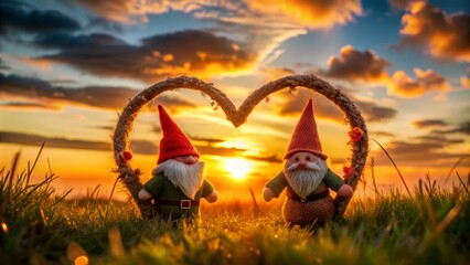 Romantic Valentine's Gnome Silhouettes in a Heart-Shaped Background for Holiday Decor