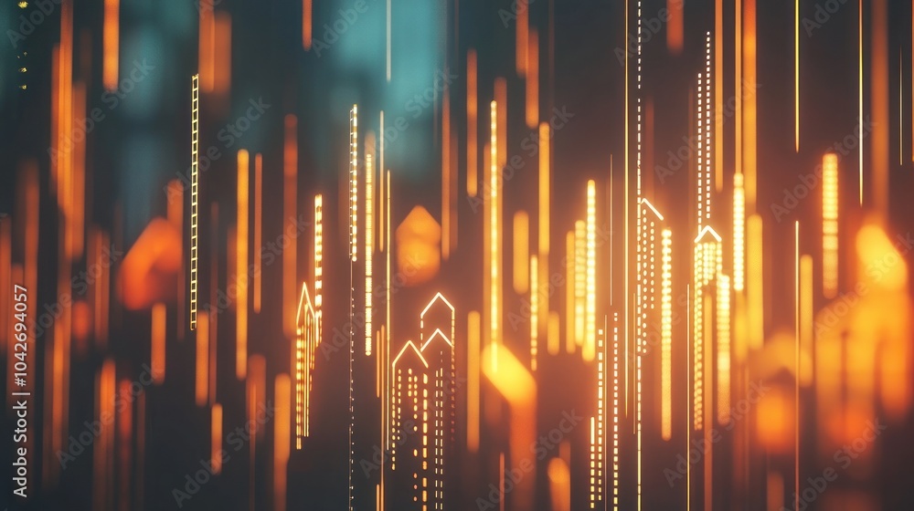 Poster Abstract representation of glowing vertical lines resembling data visualization.