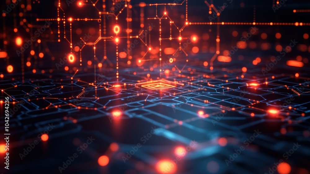Aufkleber abstract digital network with glowing connections and nodes.