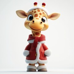 Naklejka premium Cheerful Cartoon Giraffe in Christmas Costume