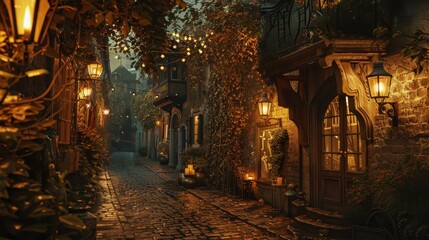 Fototapeta premium Romantic Evening Stroll in a Quiet European Alleyway