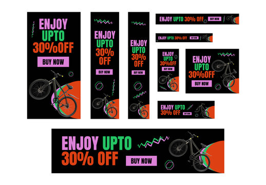Cycle Sale Offer Web Banner Ads Set