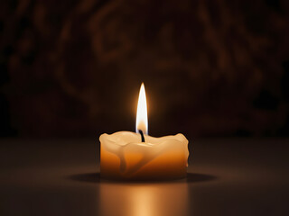 single burning candle in the dark background 