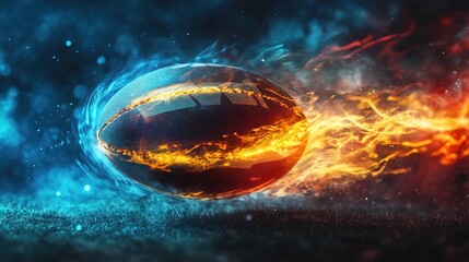 Rugby ball in glowing motion