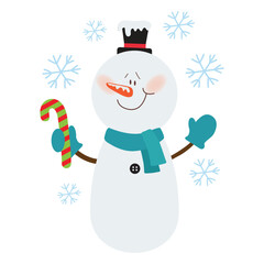 Vintage snowman  vector cartoon flat style illustration