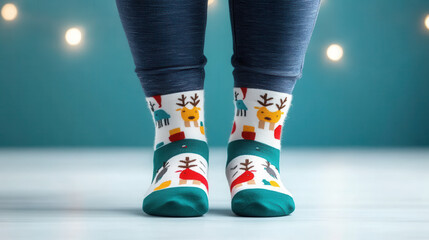 Fun holiday themed socks with colorful reindeer design, perfect for festive occasions. These cozy socks add cheerful touch to any outfit