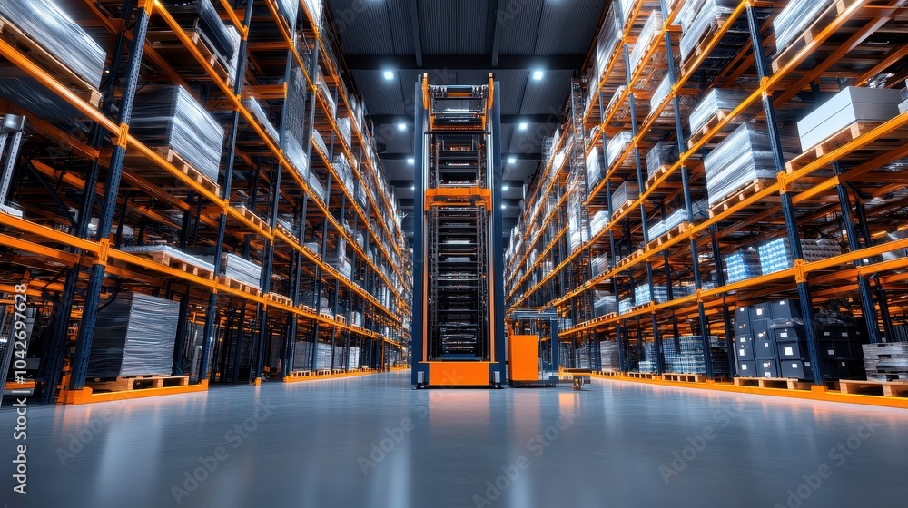 Poster massive automatic warehouse with tall racking systems for efficient distribution and storage solutio