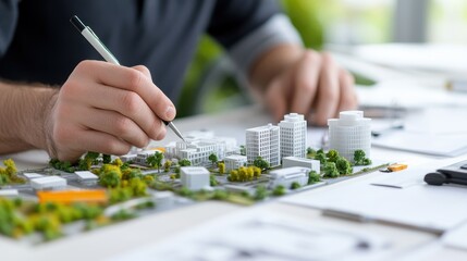 Fototapeta premium Innovative Architects Collaborate on a Comprehensive City Plan to Shape Urban Future with Sustainable Solutions