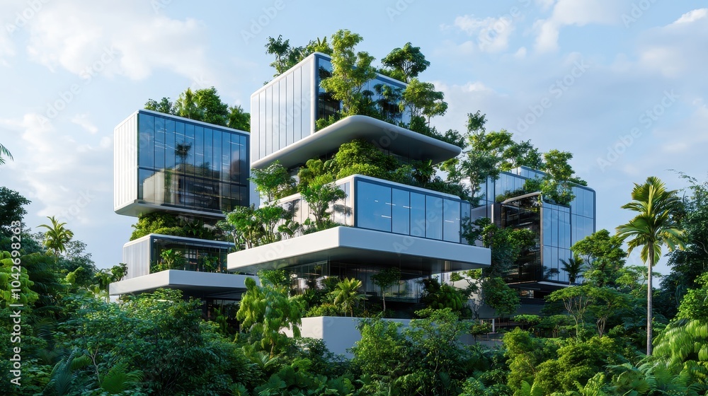 Poster exploring the intersection of architecture environment and future design a vision of biophilic build