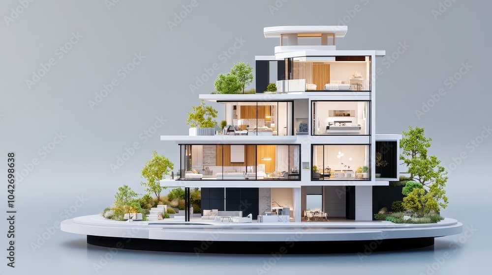 Poster contemporary miniature architecture a modern take on generic design elements in section model form