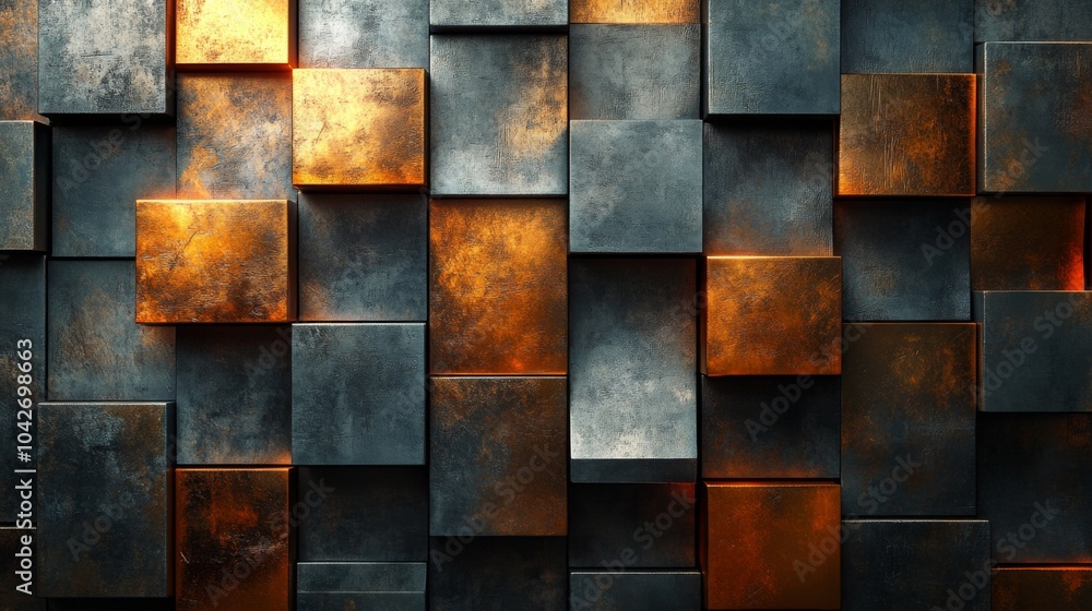 Aufkleber a striking textured wall showcases a mix of metallic squares in varied sizes and colors, featuring d