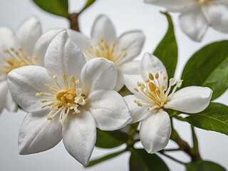 close up photo of beautiful jasmine flowers with white wall background