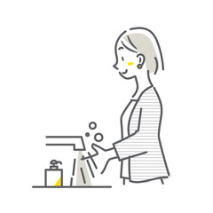 感染症の予防をする女性　シンプルでお洒落な線画イラスト © fumi
