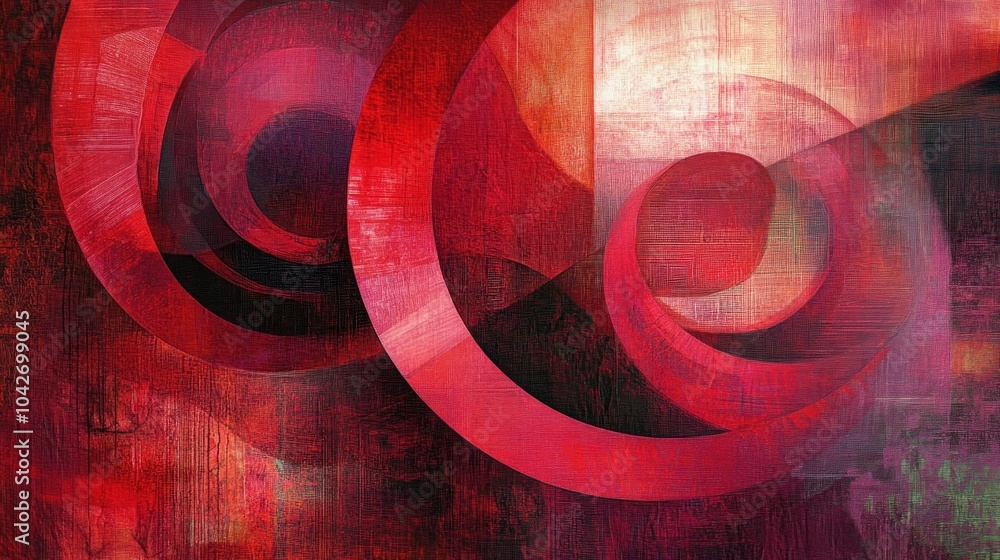 Poster abstract red and pink swirl pattern with textured background.