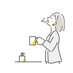 感染症の予防をする女性　シンプルでお洒落な線画イラスト