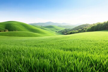 Fototapeta premium High angle view of green grass field and hills isolated on white background