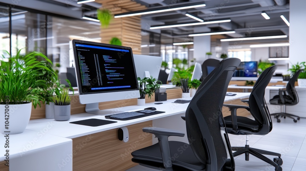 Poster exploring the future generative ai designs the interior of a modern office with sustainable elements