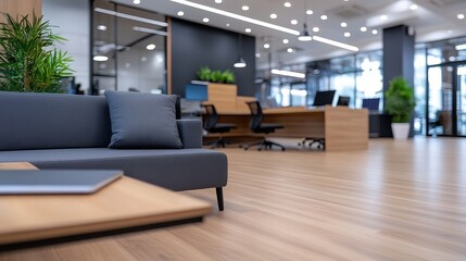 Blurred Image of Modern Office Interior with Shallow Depth of Field Emphasizing Contemporary Design and Work Environment