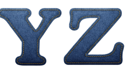 Y-Z Realistic sewn denim fabric letters Y Z isolated on white background textured alphabet stitching effect