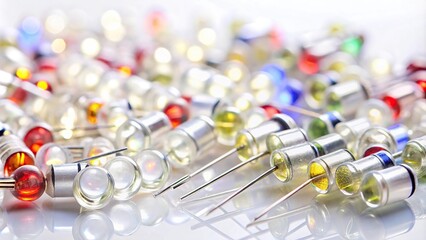 High angle view of light emitting diodes on a white background