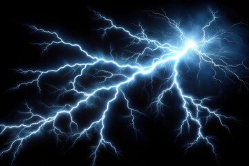 Fototapeta premium High angle view of lightning bolts isolated on black background during thunderstorm