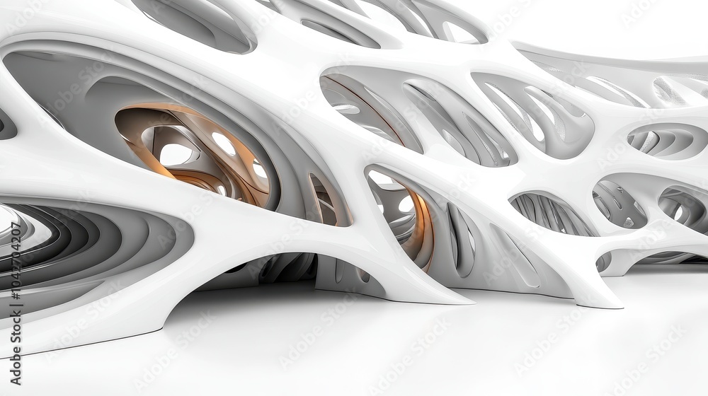 Poster futuristic abstract architecture background featuring elegant white arched structures with unique cu