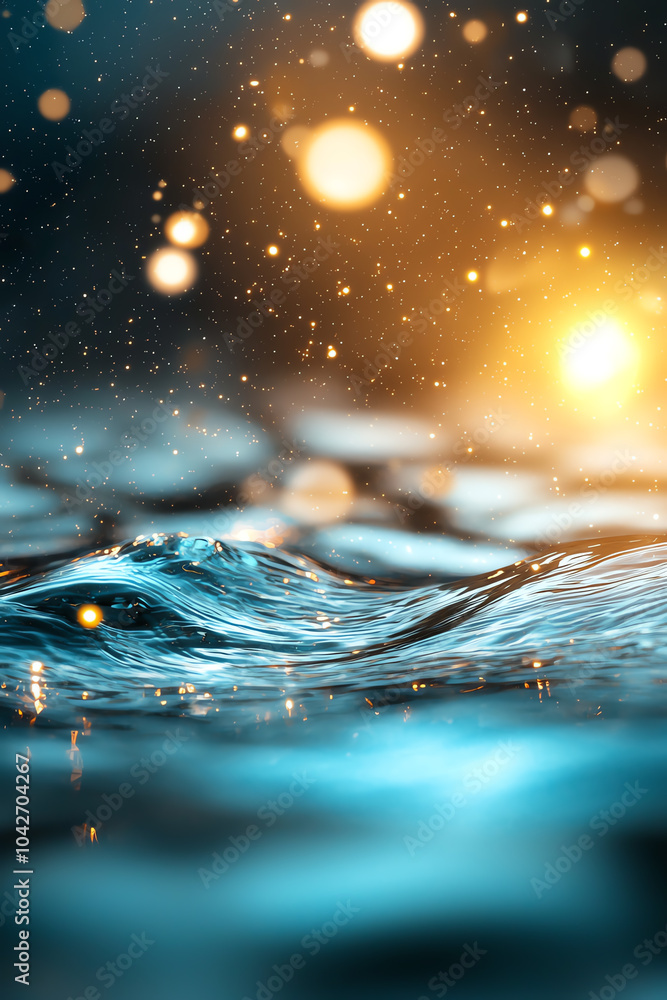 Poster mesmerizing water surface with glowing bokeh effects a tranquil moment captured in time
