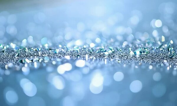 Pan shot with shimmering reflections: The camera starts with a close-up of micro-particles on a reflective surface. The camera pans horizontally to reveal the shimmering reflections created by the par