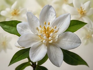 Obraz premium close up photo of beautiful jasmine flowers with white wall background