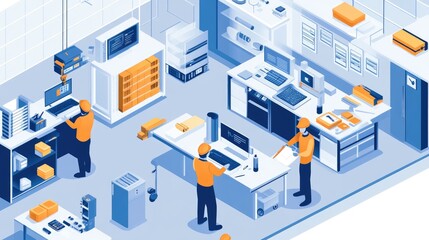 Obraz premium Modern Construction Crew Working in Busy Workshop