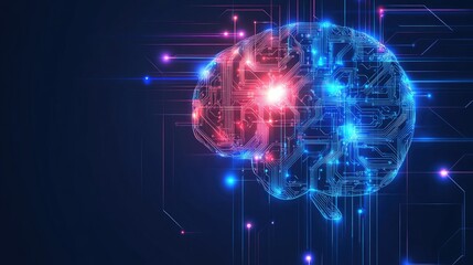 Glowing AI Brain with Interconnected Circuit Design
