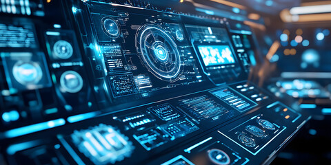 Obraz premium Futuristic Control Panel with Screens and Buttons