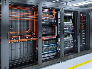 Digital Data Center Network Diagram Showcasing Server Technology and IT Infrastructure