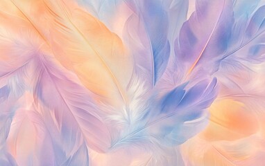 Obraz premium A soft, pastel-colored abstract feather pattern creating a soothing and dreamy visual experience, perfect for backgrounds and designs.