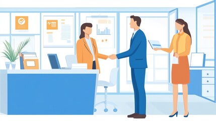 Recruiter and Candidate Handshake in Modern Office