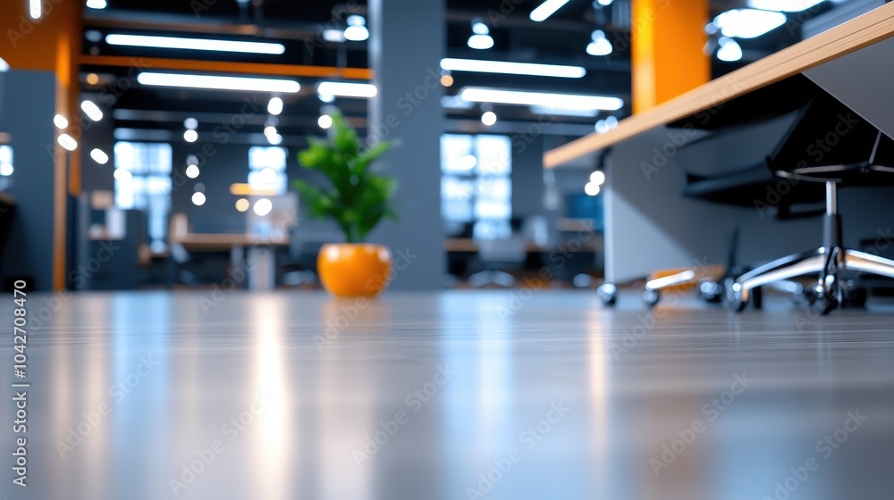 Poster blurred empty open space office with abstract light bokeh effects enhancing modern work environment