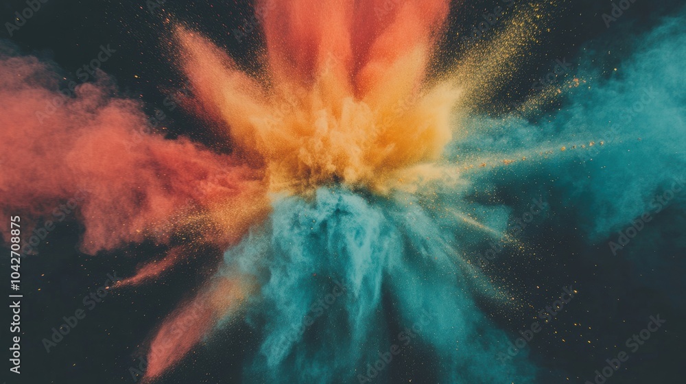 Poster a stunning explosion of colorful powders fills the dark space, creating an artistic and vibrant disp