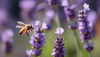 The harmonious dance of nature bees pollinating lavender flowers in a vibrant garden environment