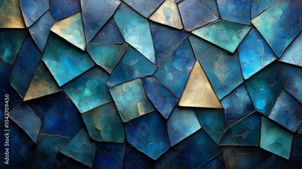 Leinwandbilder a stunning arrangement of triangular tiles in varying shades of blue and gold creates a vibrant mosa