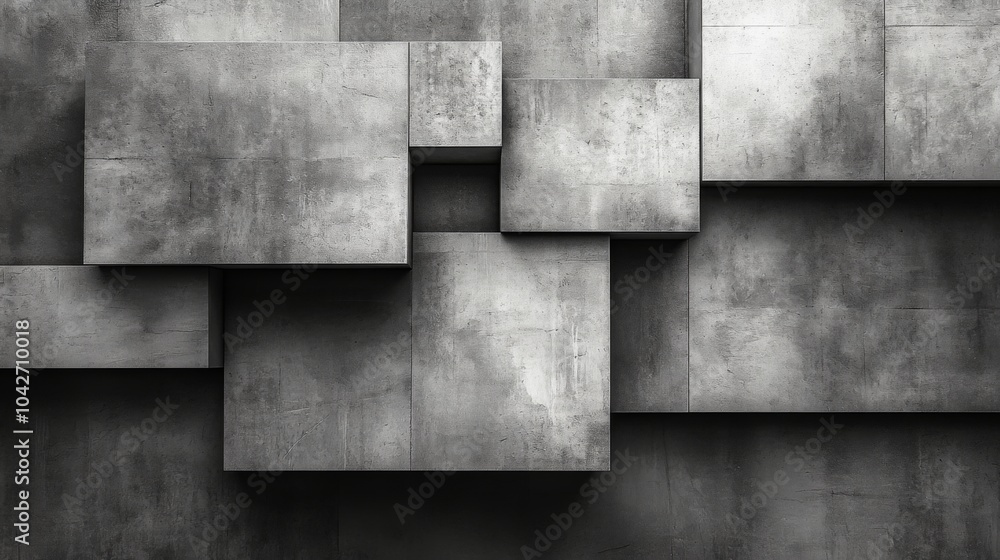 Poster The arrangement showcases a series of gray concrete blocks laid out in various sizes and shapes, providing a contemporary and minimalist design element suitable for architecture or decor.