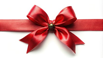 Fototapeta premium High angle view of red ribbon with bow flying in the air on white background