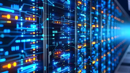Futuristic Outline of a Digital Data Center Network Diagram with Intricate Circuits and Connections