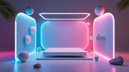 Product display background featuring a modern and futuristic aesthetic. Neon glow