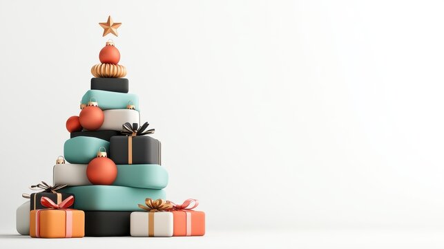 A Christmas tree made of gift boxes, creative design, colorful, isolated on white background ,clean background