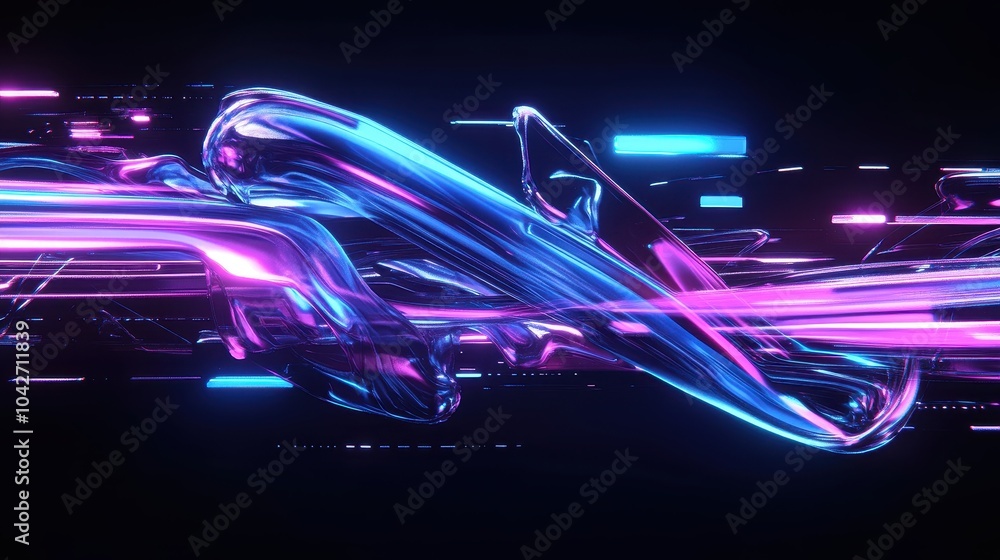 Poster dynamic abstract background featuring neon rays and glowing lines in motion for creative design proj